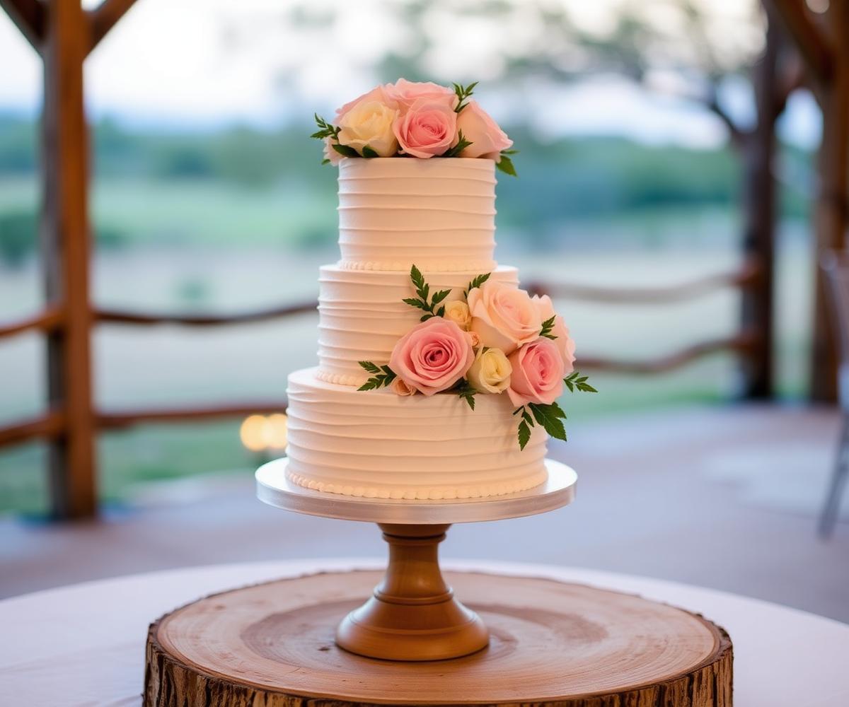 Three-tier hill country wedding cake